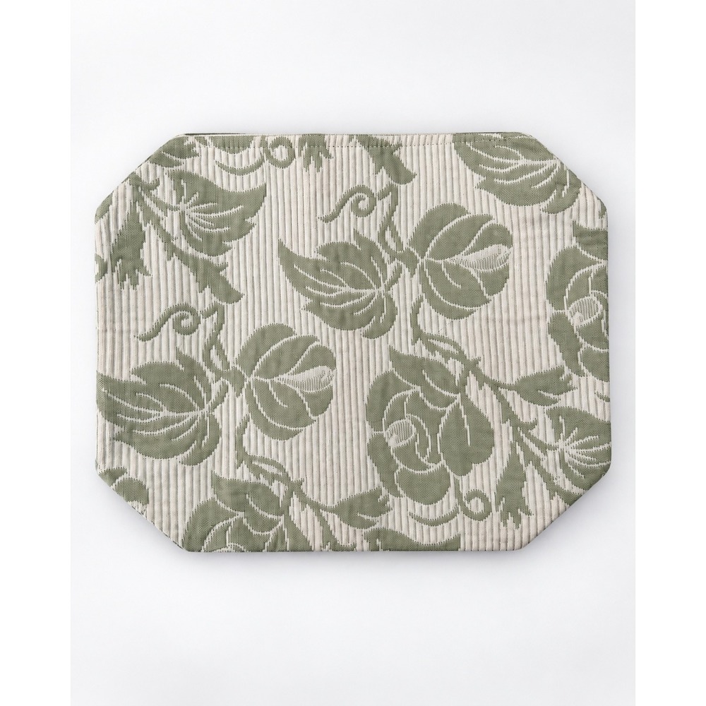 Portugal Woven Jacquard Matelasse Cosmetic Bag Sage Floral 12 x 10 Inches